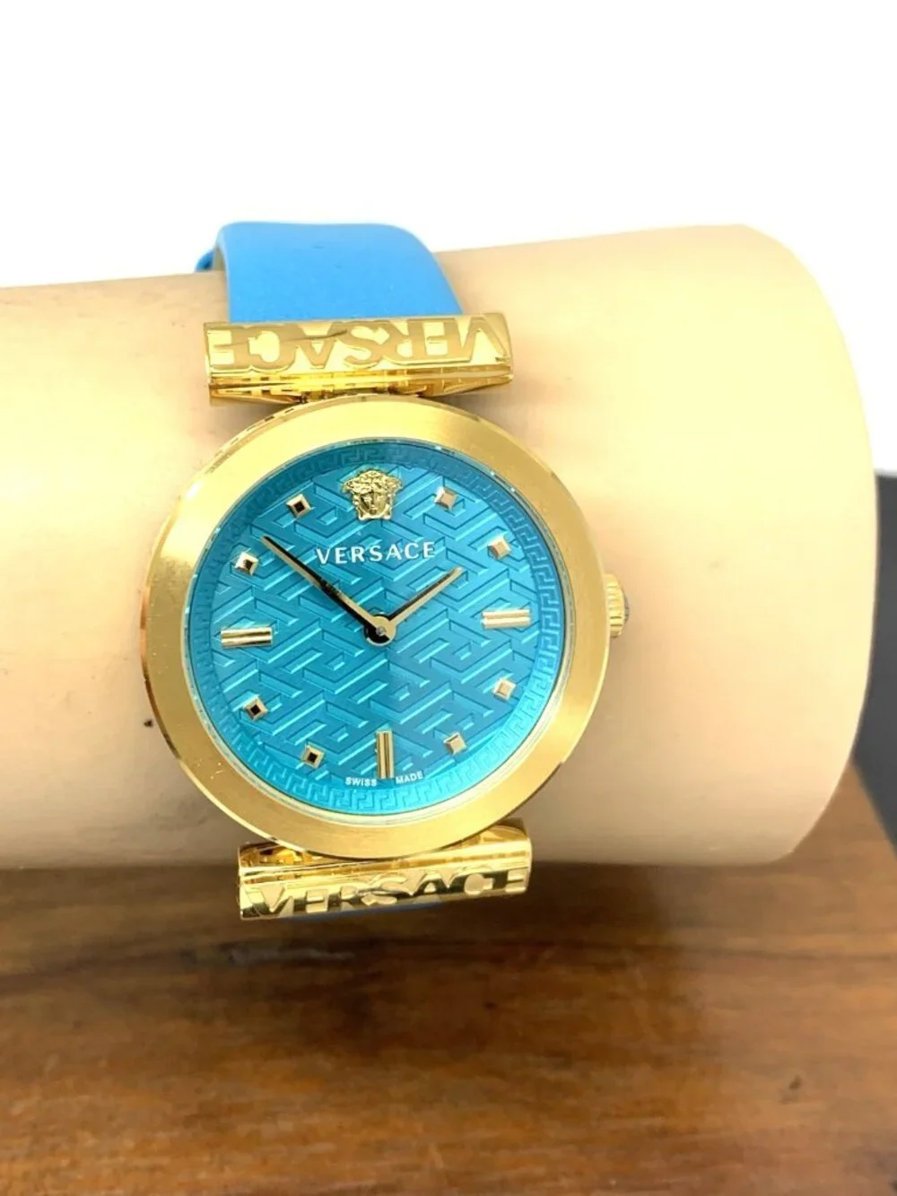 Versace Women's Watch VE6J00323 Regalia Swiss Quartz Gold Turquoise Leather 34mm